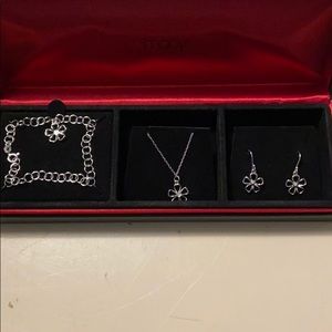 Sterling silver bracelet, necklace and earrings